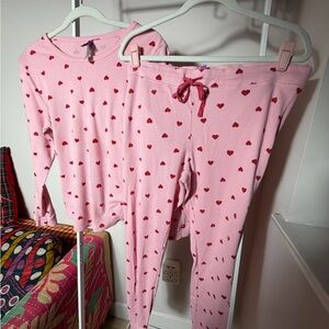 Adore Me Pink Pajama Set with Red Hearts